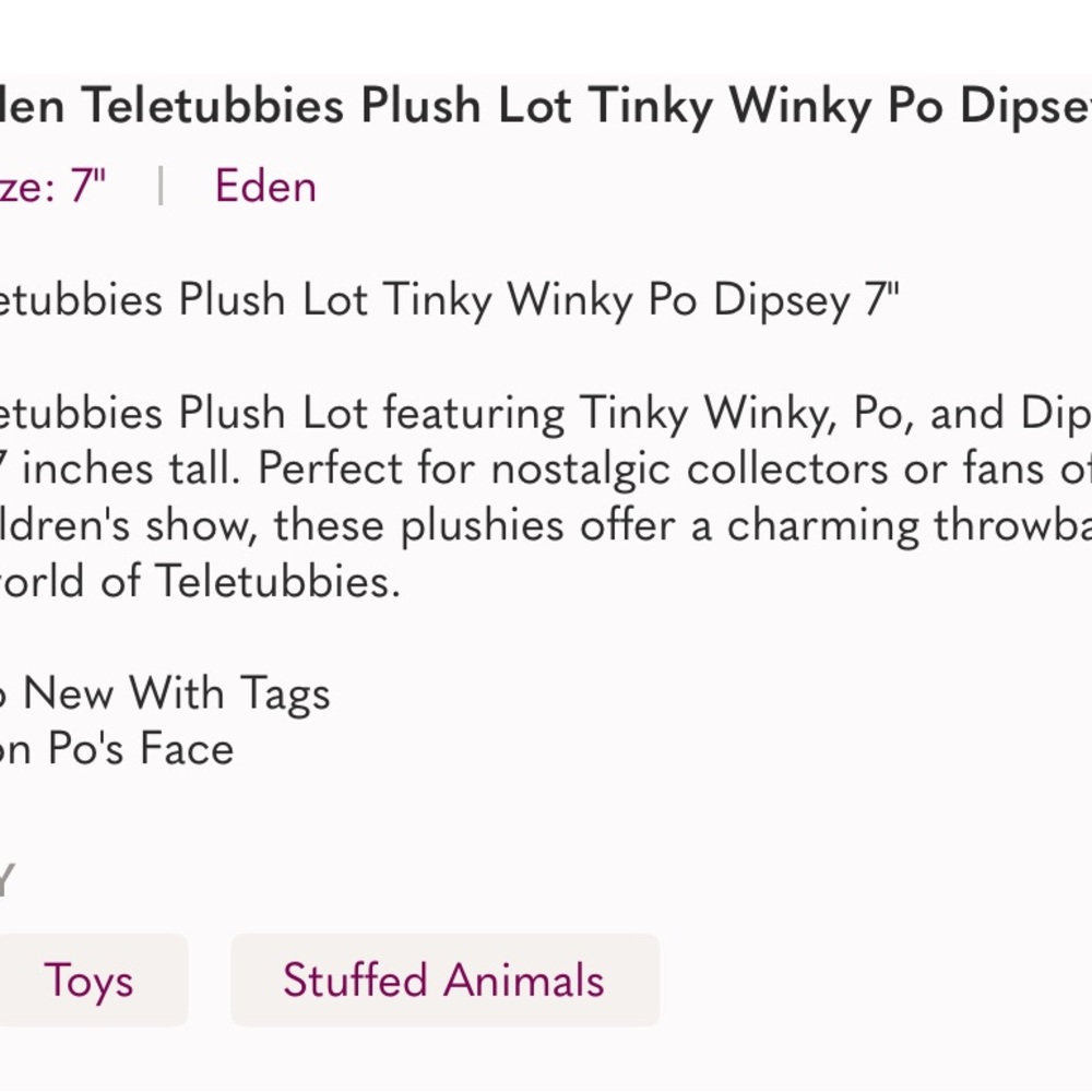 Vintage Eden Teletubbies Plush Lot 7" - Picture 8 of 8
